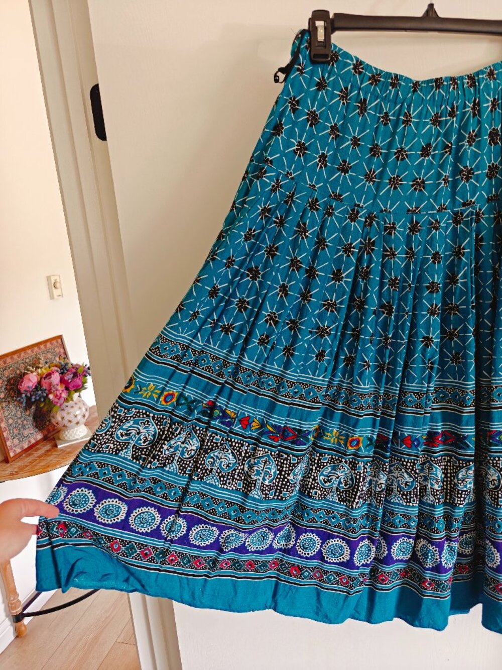 Vintage L. Rothschild San Francisco Teal Blue Rayon Maxi Skirt Size M - Picture 5 of 7